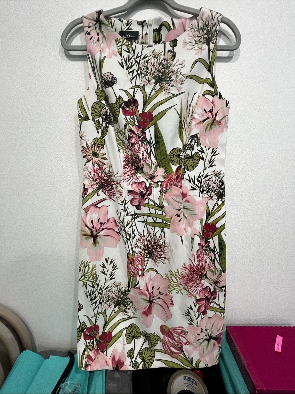 Alyx White Floral Sheath Dress with Pink and Green Botanicals
